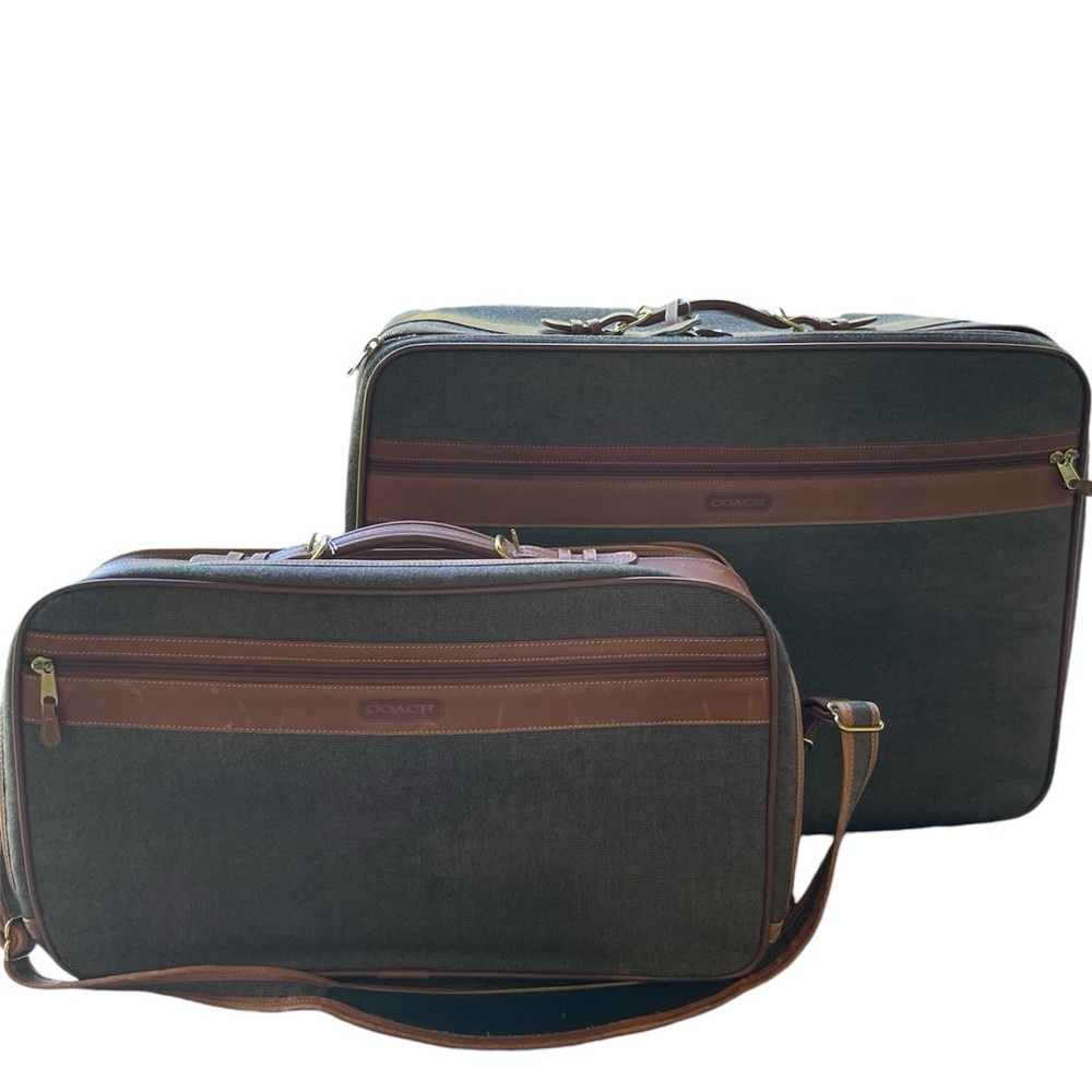 ULTRA RARE! Vintage Coach 2 Piece Spun Nylon Travelweave and Leather Luggage Set